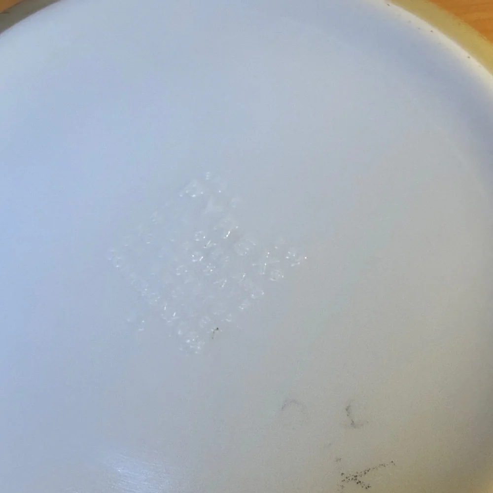 Vintage 1976 Pyrex Homestead 2.5 Qt Casserole Bowl 475-B Tan & Blue – Made in US